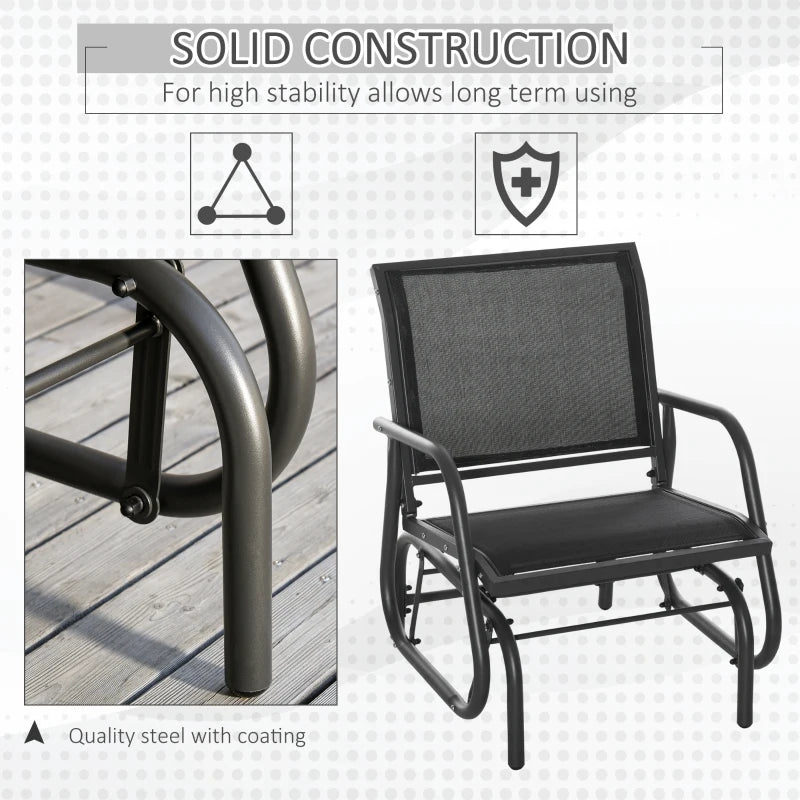 Patio Glider Set of 2 Outdoor Glider Chair with Breathable Mesh Seat & Backrest, Armrests and Metal Frame, Black