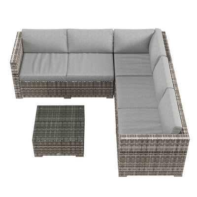 Outsunny 4pc Outdoor Rattan Wicker Conversation Set Corner Sofa Coffee Table with Cushions Mixed Grey 
