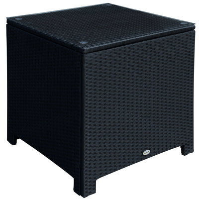 Outsunny Rattan Wicker Side Coffee Table w Glass Top Outdoor Patio Furniture Black 