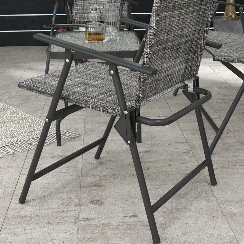 Outdoor 4 Pieces Patio Furniture Set, Garden Set with Two Foldable Armchairs, a Loveseat & Glass Top Table, Mixed Grey