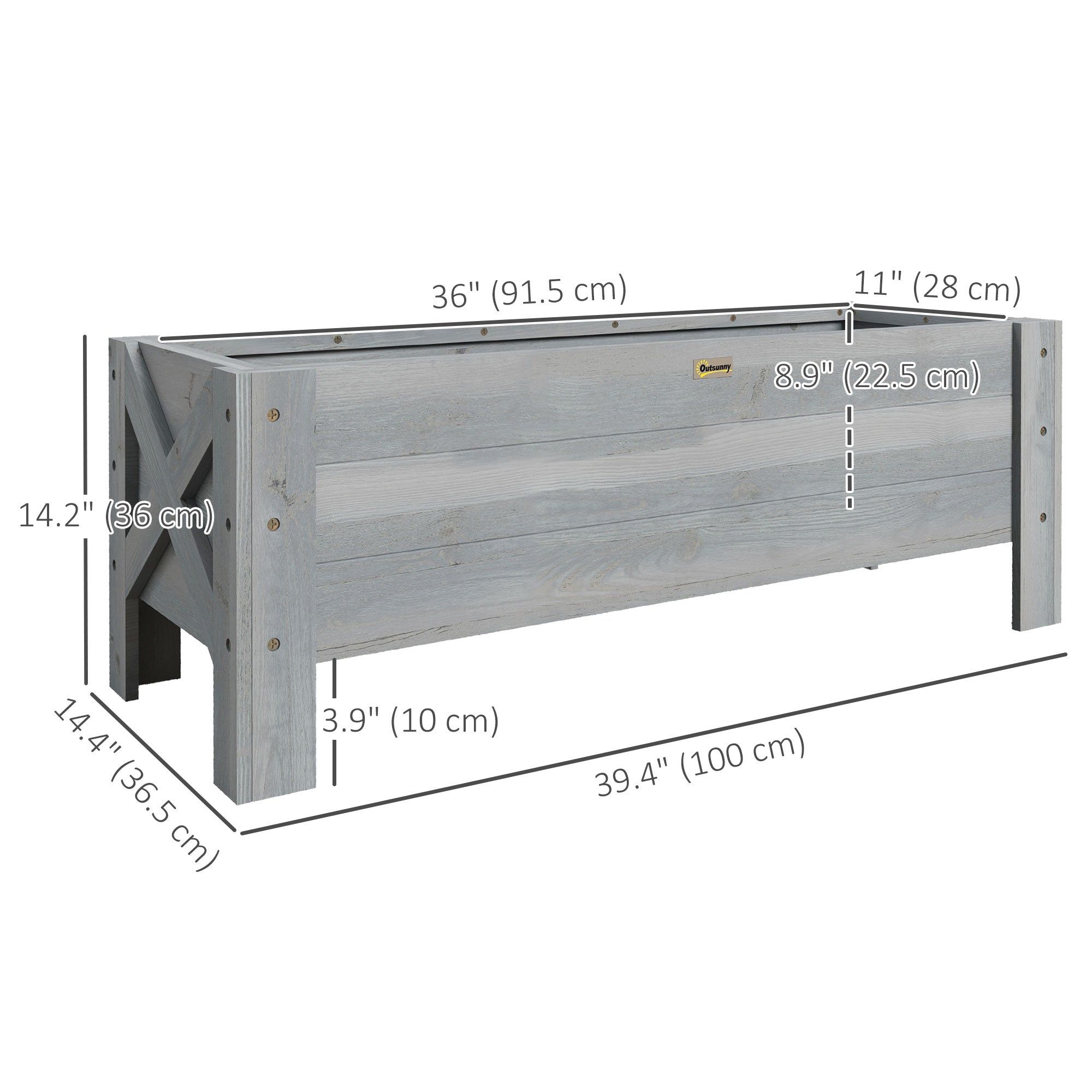 Outsunny Raised Garden Bed 3.3' x 1.2' x 1.2' Fir Wood Leaking Holes Elevated Planter Outdoor Plant Grey 