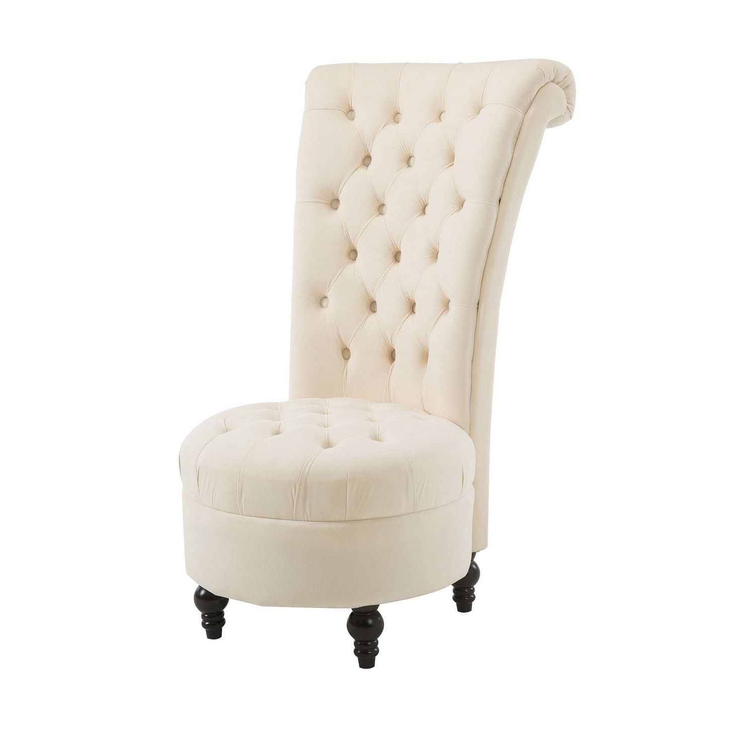 Cream Tufted High Back Plush Velvet Upholstered Accent Low Profile Chair - Free Shipping