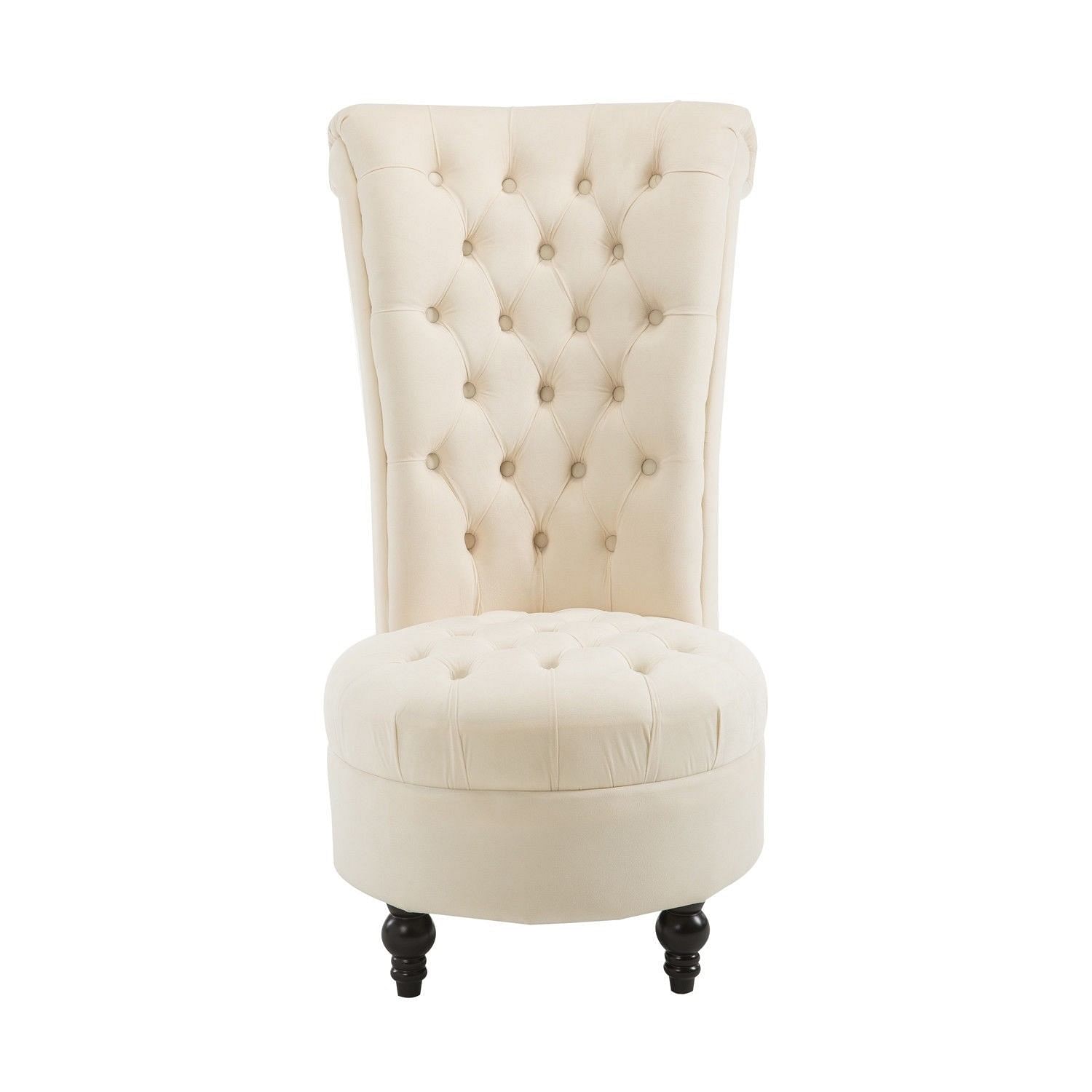 Cream Tufted High Back Plush Velvet Upholstered Accent Low Profile Chair - Free Shipping 