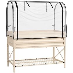 Cream Elevated Metal Raised Garden Bed w/ Greenhouse Cover - Free Shipping 