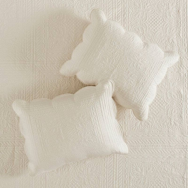 King Size 3 Piece Reversible Scalloped Edges Microfiber Quilt Set in Cream - Free Shipping 