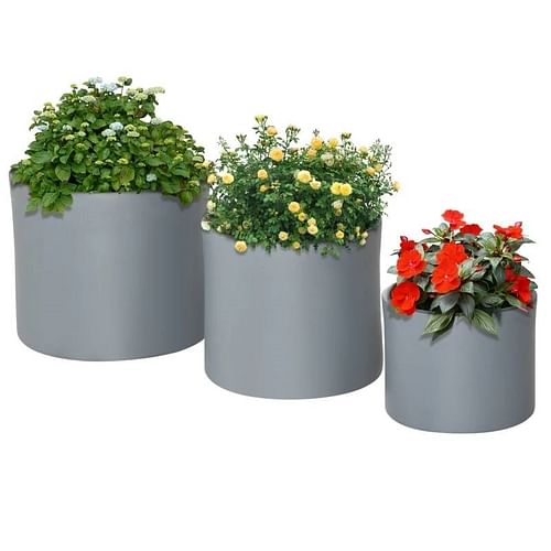 Set of 3 Stackable Round Outdoor Flower Pot Planters with Drainage Holes in Grey - Free Shipping 