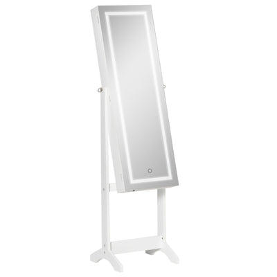HOMCOM Lockable Jewelry Cabinet: With LED Light, Full-Length Mirror for Bedroom, Dressing Room, White 
