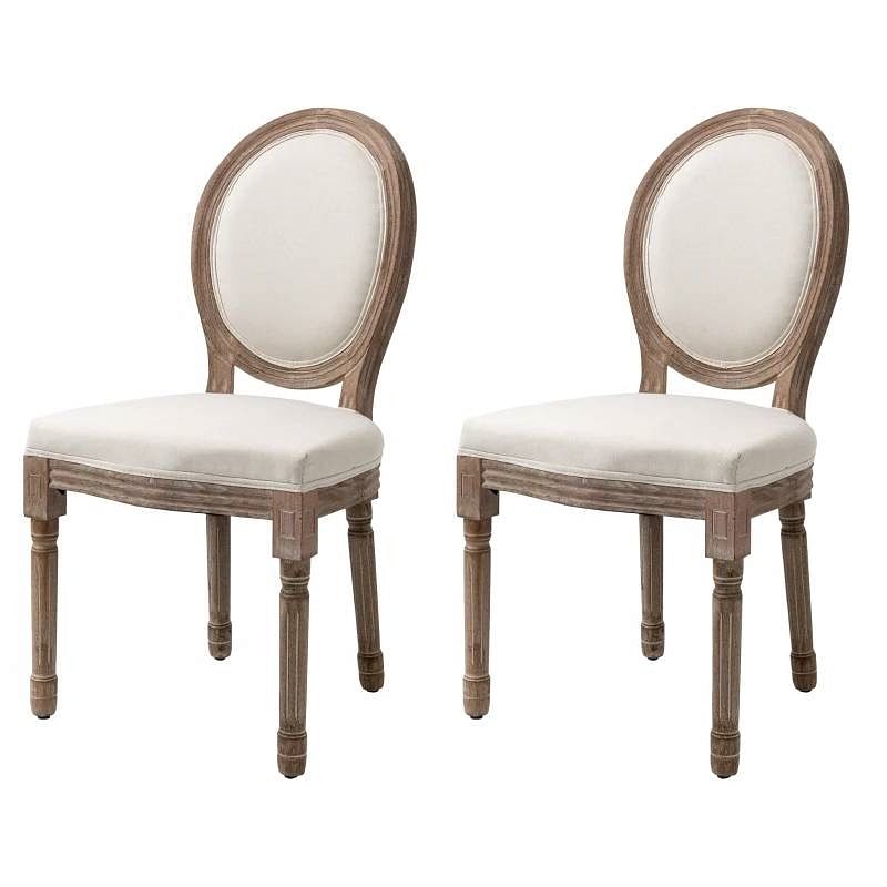 Set of 2 Vintage Upholstered Armless Curved Back Dining Chairs Creamy White - Free Shipping 