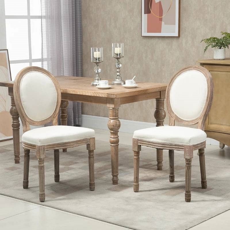 Set of 2 Vintage Upholstered Armless Curved Back Dining Chairs Creamy White - Free Shipping 