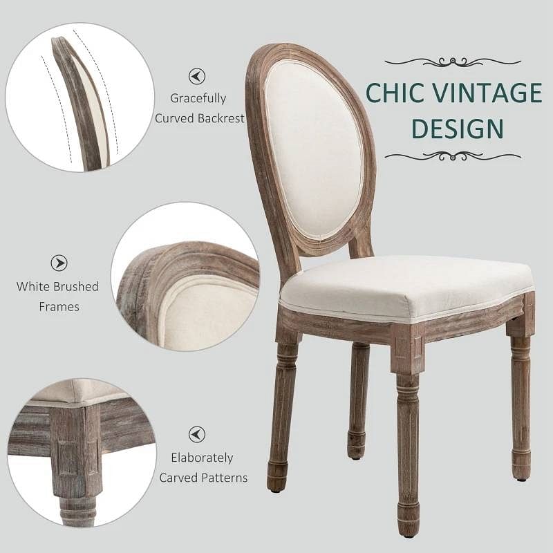 Set of 2 Vintage Upholstered Armless Curved Back Dining Chairs Creamy White - Free Shipping 