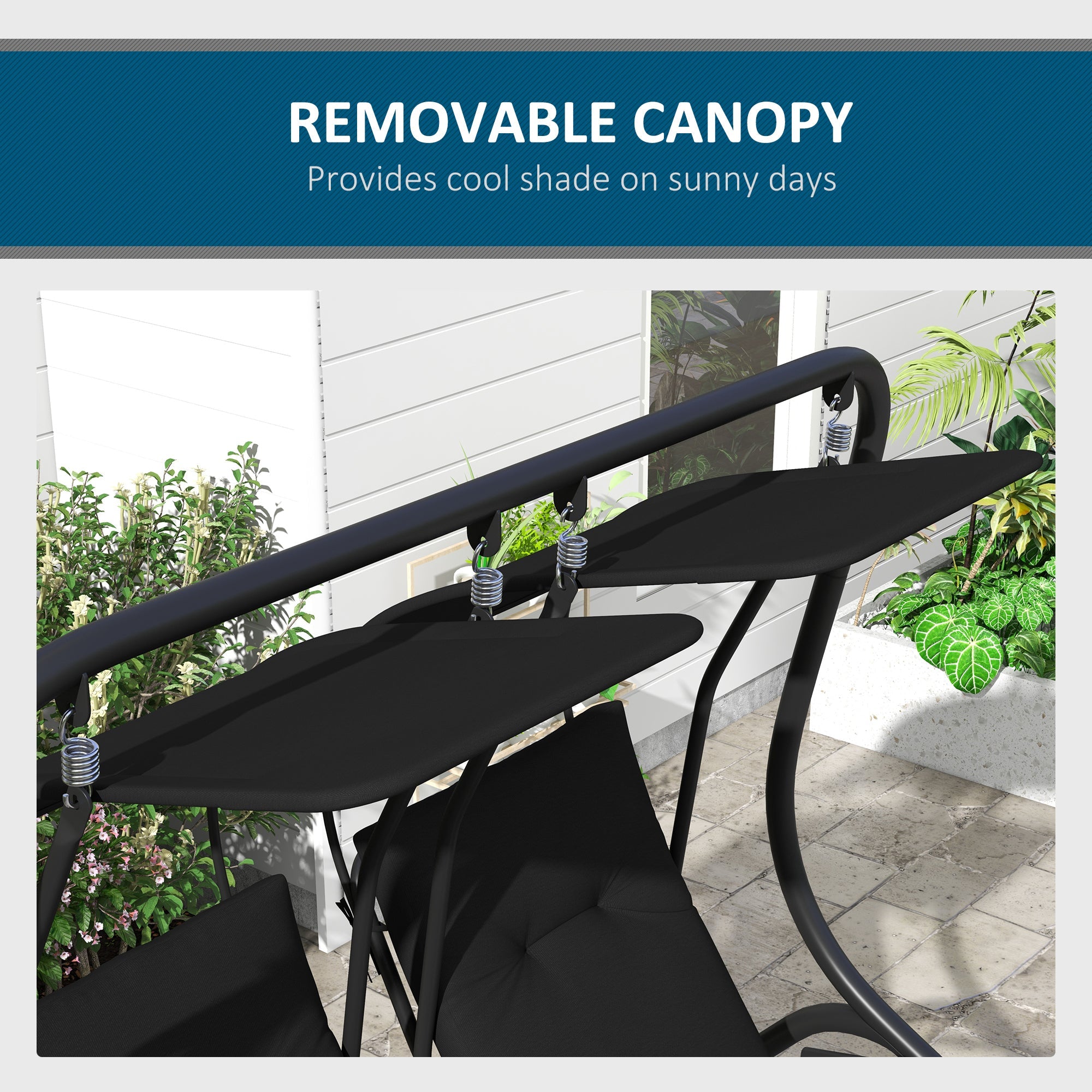 Outsunny Porch Swing 2-Seater with Canopy Shade: Outdoor Patio Chair Garden Poolside Backyard Black 