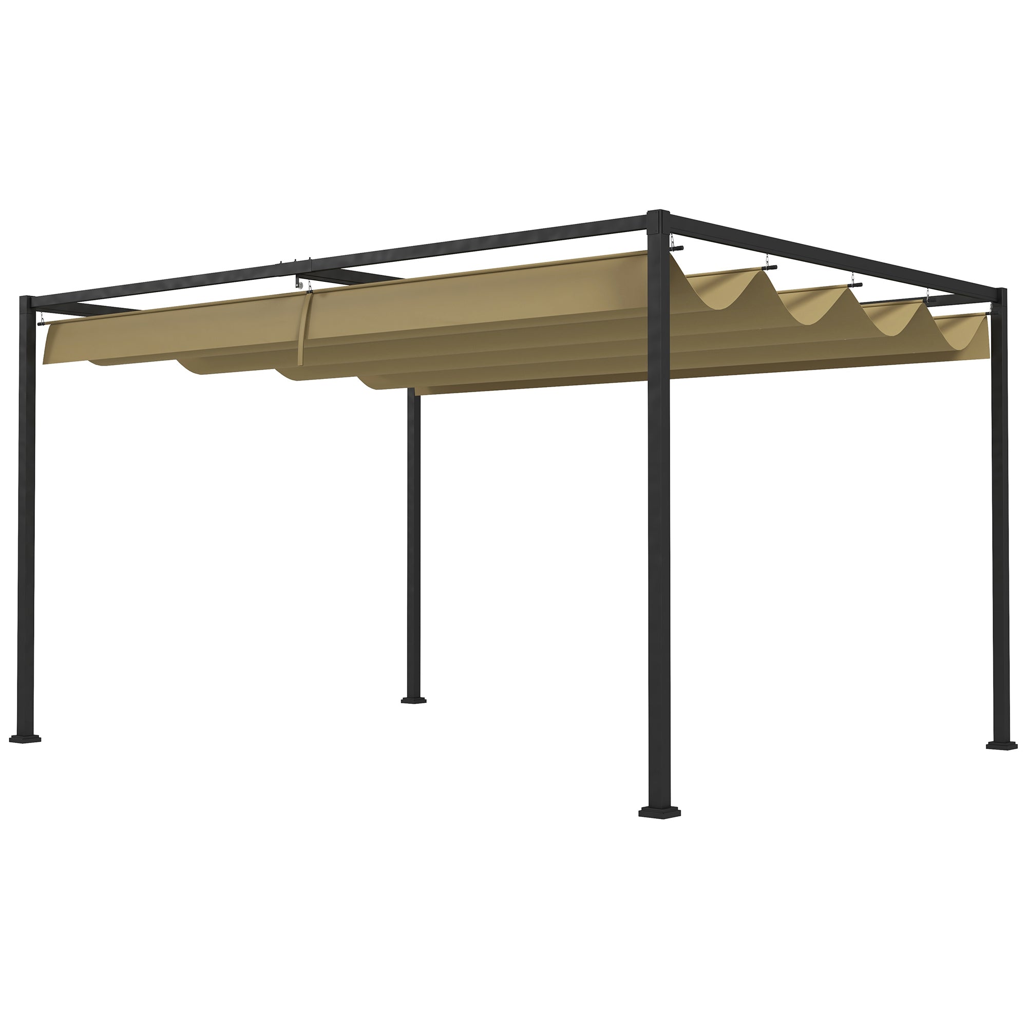 Outsunny 13' x 10' Patio Pergola with Retractable Canopy, Outdoor Sun Shelter, Yard Shade, Khaki 