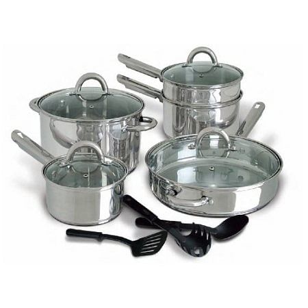 12-Piece Stainless Steel Cookware Set with Tempered Glass Lids - Free Shipping