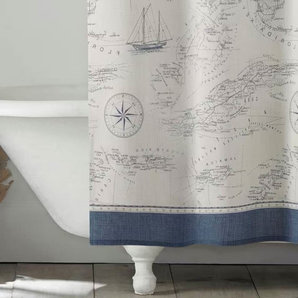 72-inch Cotton Shower Curtain with Florida Keys Ship Map Pattern - Free Shipping 