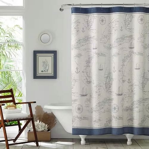 72-inch Cotton Shower Curtain with Florida Keys Ship Map Pattern - Free Shipping 