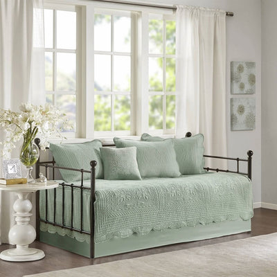 6-Piece Farmhouse Beige Cream Daybed Cover Bedding Set with Scalloped Edges - Free Shipping 