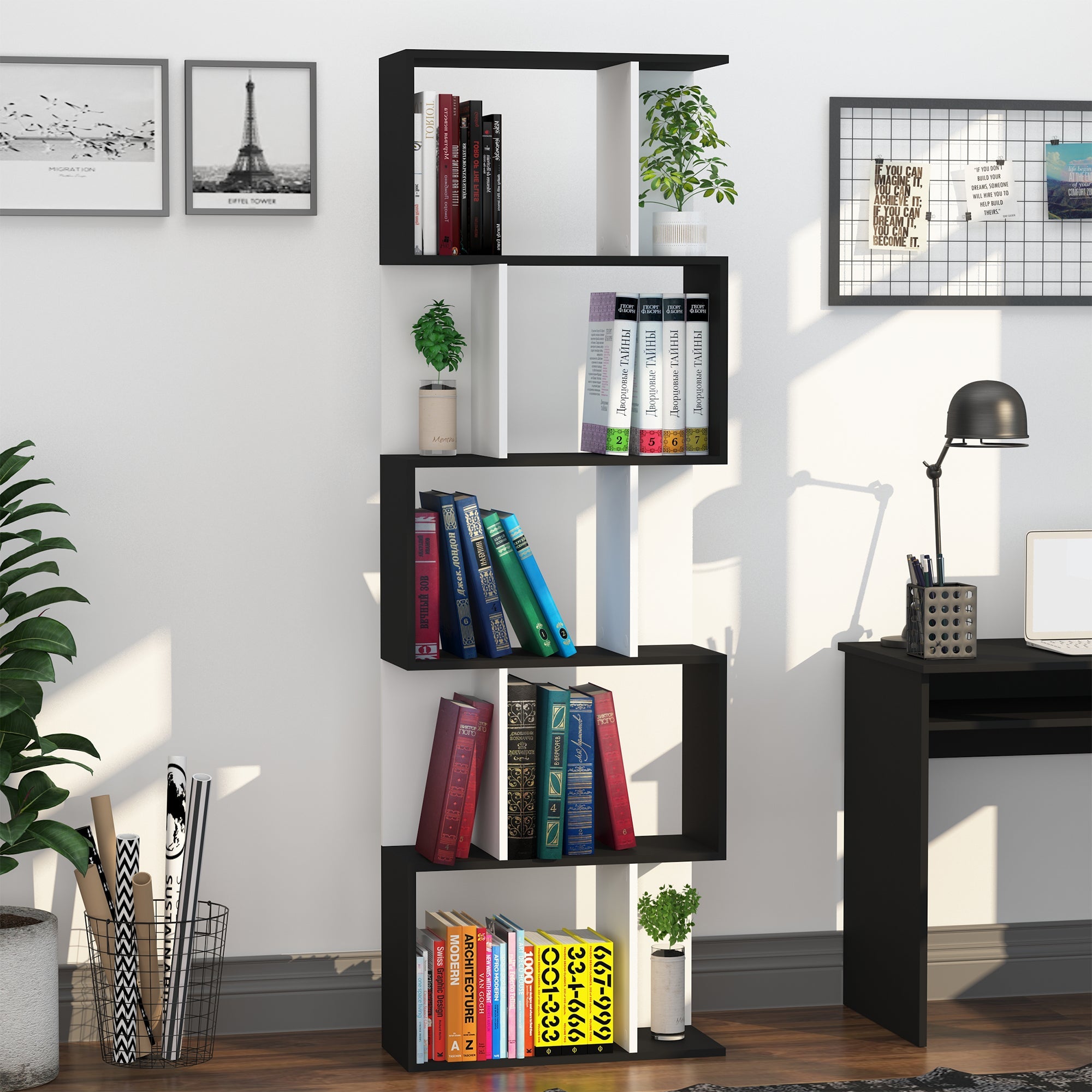 HOMCOM 5-Tier Modern Bookcase Display Shelf Storage Room Divider for Living Room Home Office White 