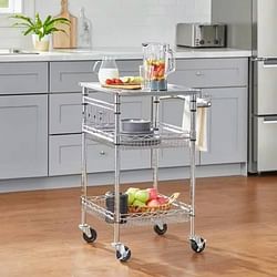 Compact Kitchen Cart with Stainless Steel Top and 2 Bottom Storage Shelves - Free Shipping 