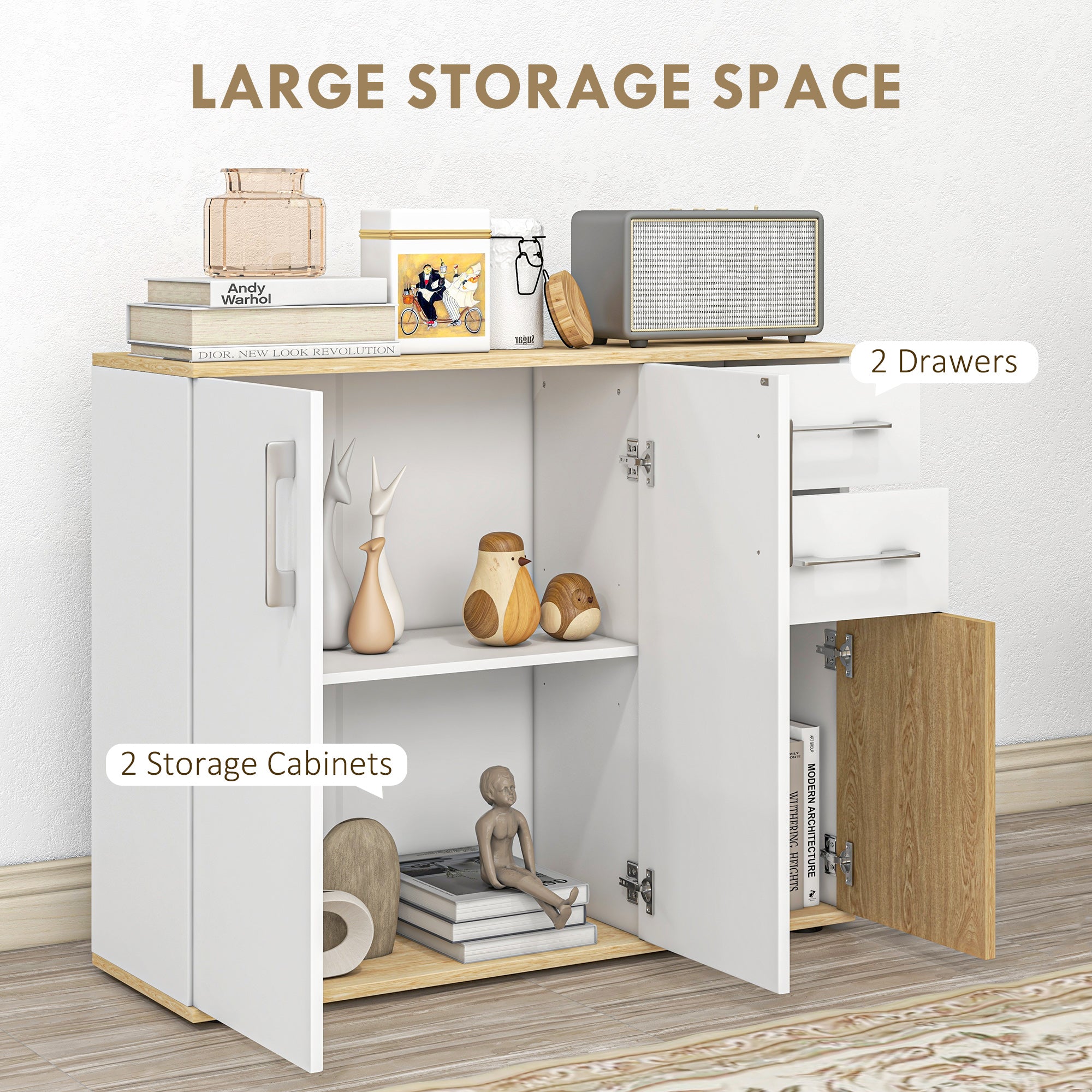 HOMCOM Elegant Sideboard Cabinet White Freestanding Buffet with Doors Drawers Adjustable Shelf for Dining Room Kitchen 