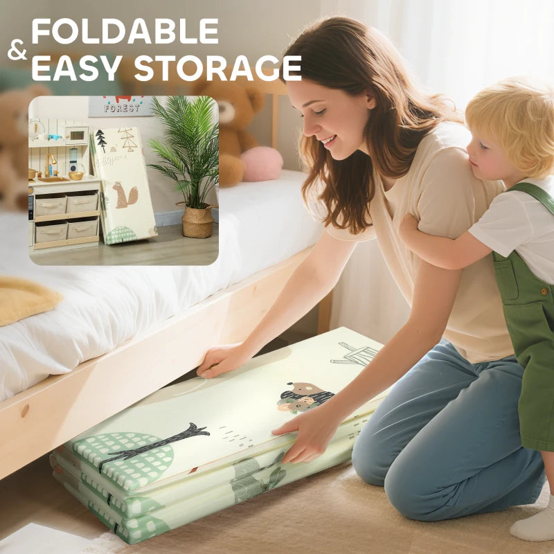 Qaba Double Sided Baby Play Mat, Reversible & Waterproof Foldable Crawling Mat, Animal Theme