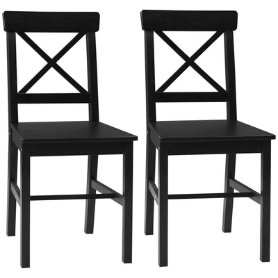 HOMCOM Set of 2 Wooden Dining Chairs with Cross Back Solid Structure for Living Room Dining Room Black 
