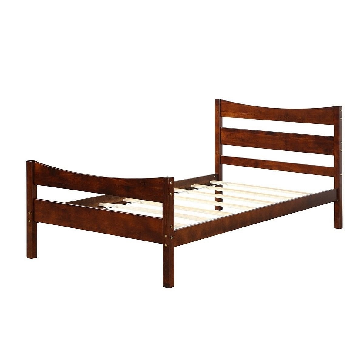 Twin size Farmhouse Style Pine Wood Platform Bed Frame in Walnut - Free Shipping