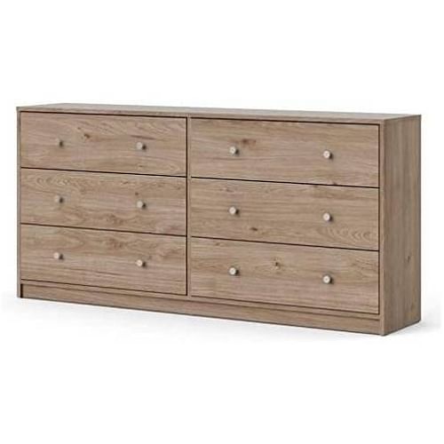 Farmhouse Contemporary 6 Drawer Double Dresser in Oak - Free Shipping 