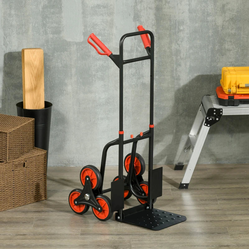 6-Wheels Stair Climber Trolley Cart, Hand Truck and Dolly, Foldable Steel Load Cart, 264lbs Capacity, Black and Red