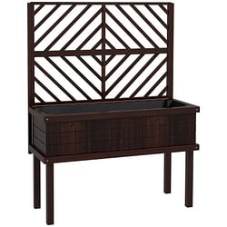 Espresso Fir Wood Elevated Raised Garden Bed With Stylish Climbing Trellis - Free Shipping 
