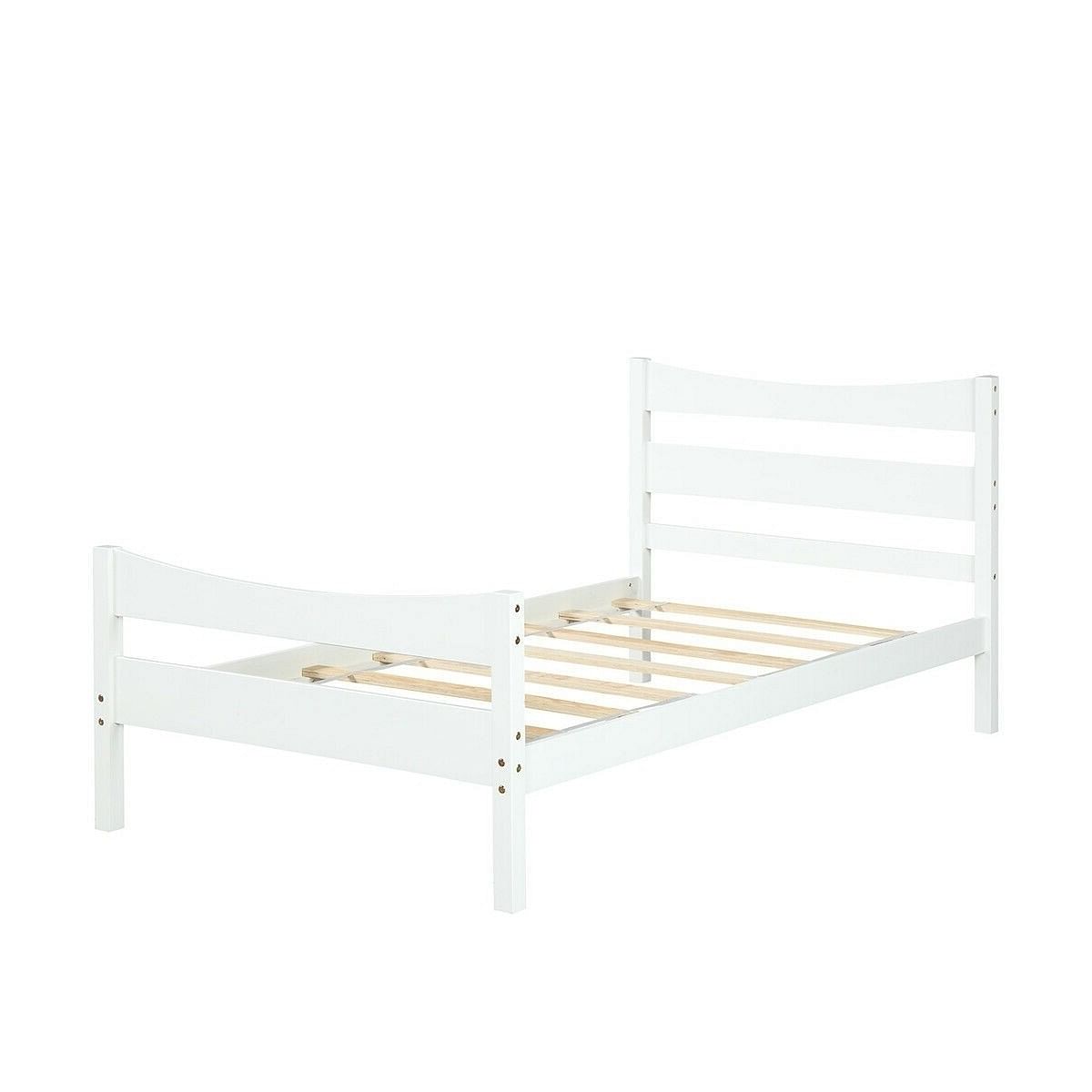 Twin size Farmhouse Style Pine Wood Platform Bed Frame in White - Free Shipping