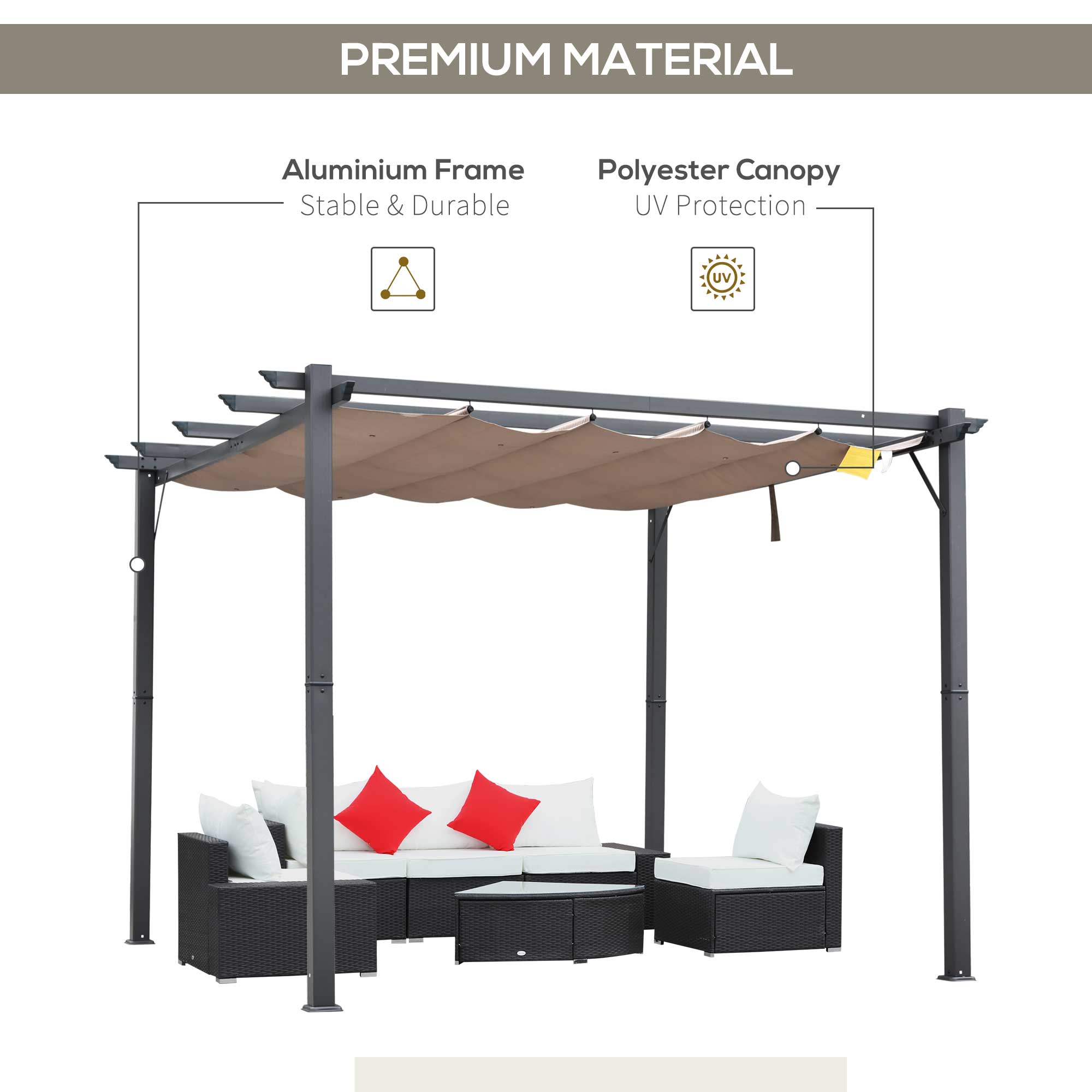 Outsunny 10'x10' Retractable Pergola Canopy Aluminium Sunshade Shelter Outdoor Gazebo for Deck Backyard Grey Frame 