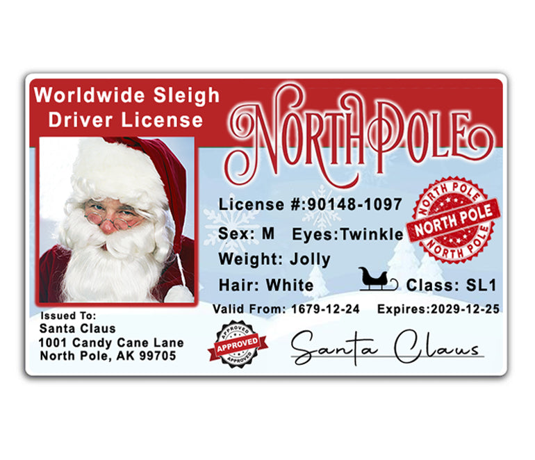 North Pole Santa Claus Lost Drivers License ID Card 