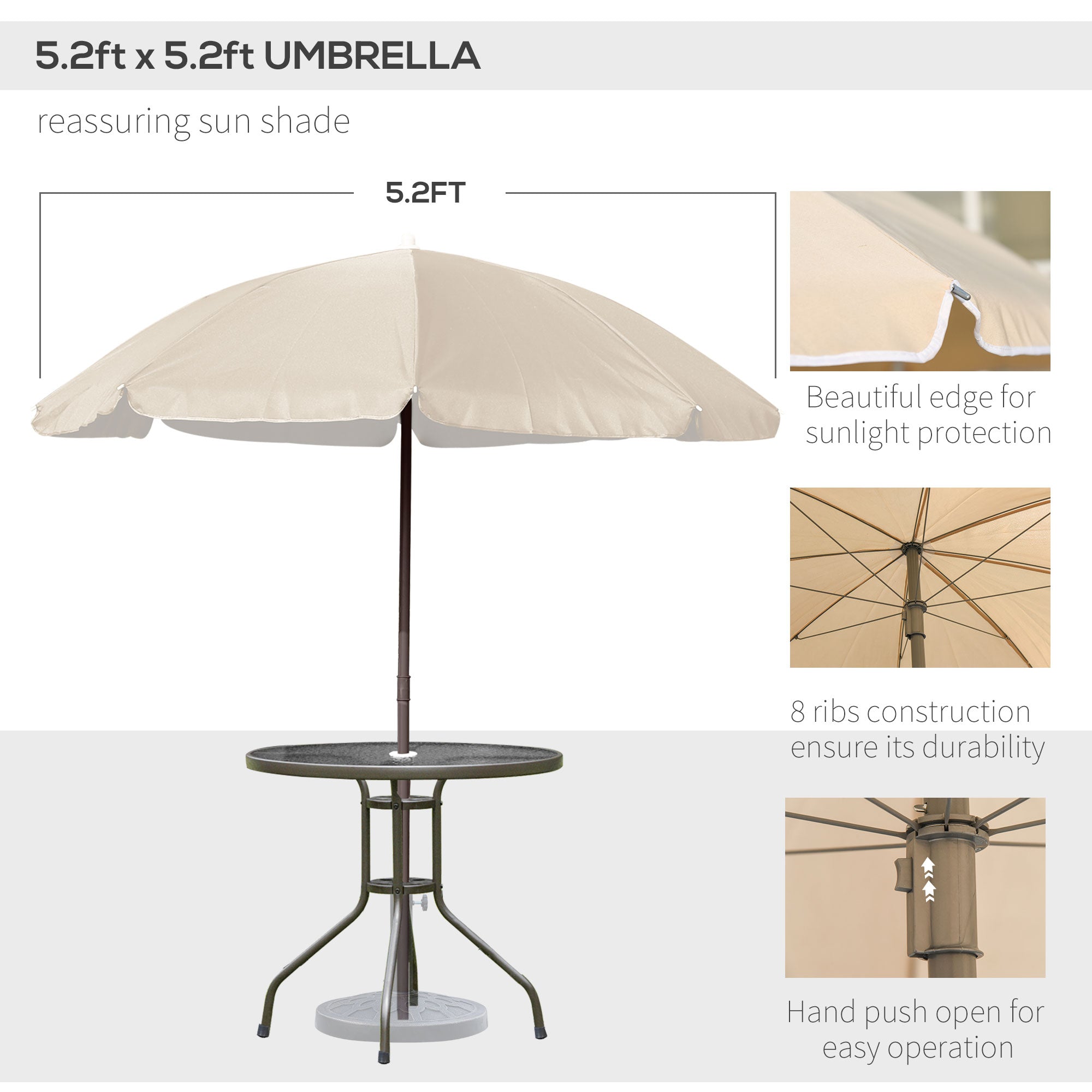 Outsunny 6PC Patio Dining Set Outdoor Furniture with Umbrella Round Table 4 Folding Chairs Cream-white 