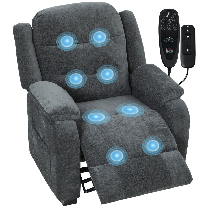 Massage Recliner Chair, Power Recliner with Quiet Brushless Motor, Remote, Pockets, 2 Memory Positions, Dark Grey