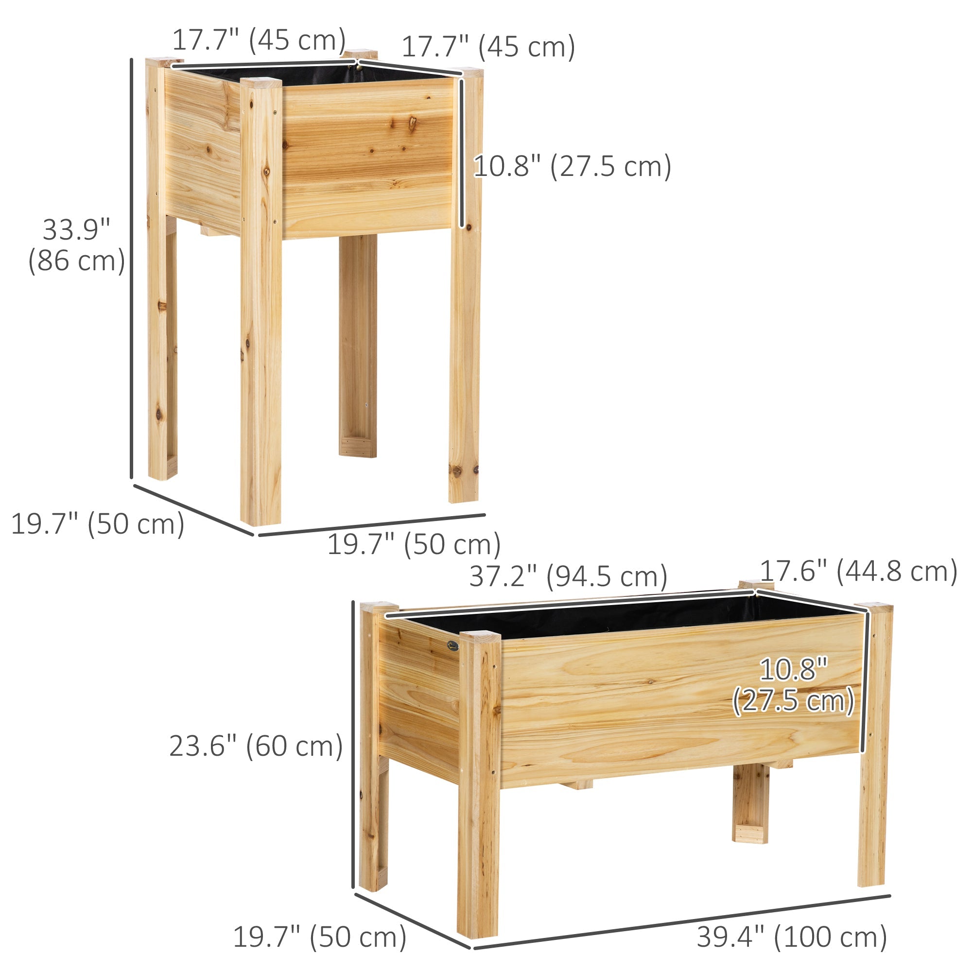 Outsunny Raised Garden Bed Set of 3, Wood Planter Box, Outdoor Freestanding Garden Boxes for Fruit Vegetable Flower Herb 
