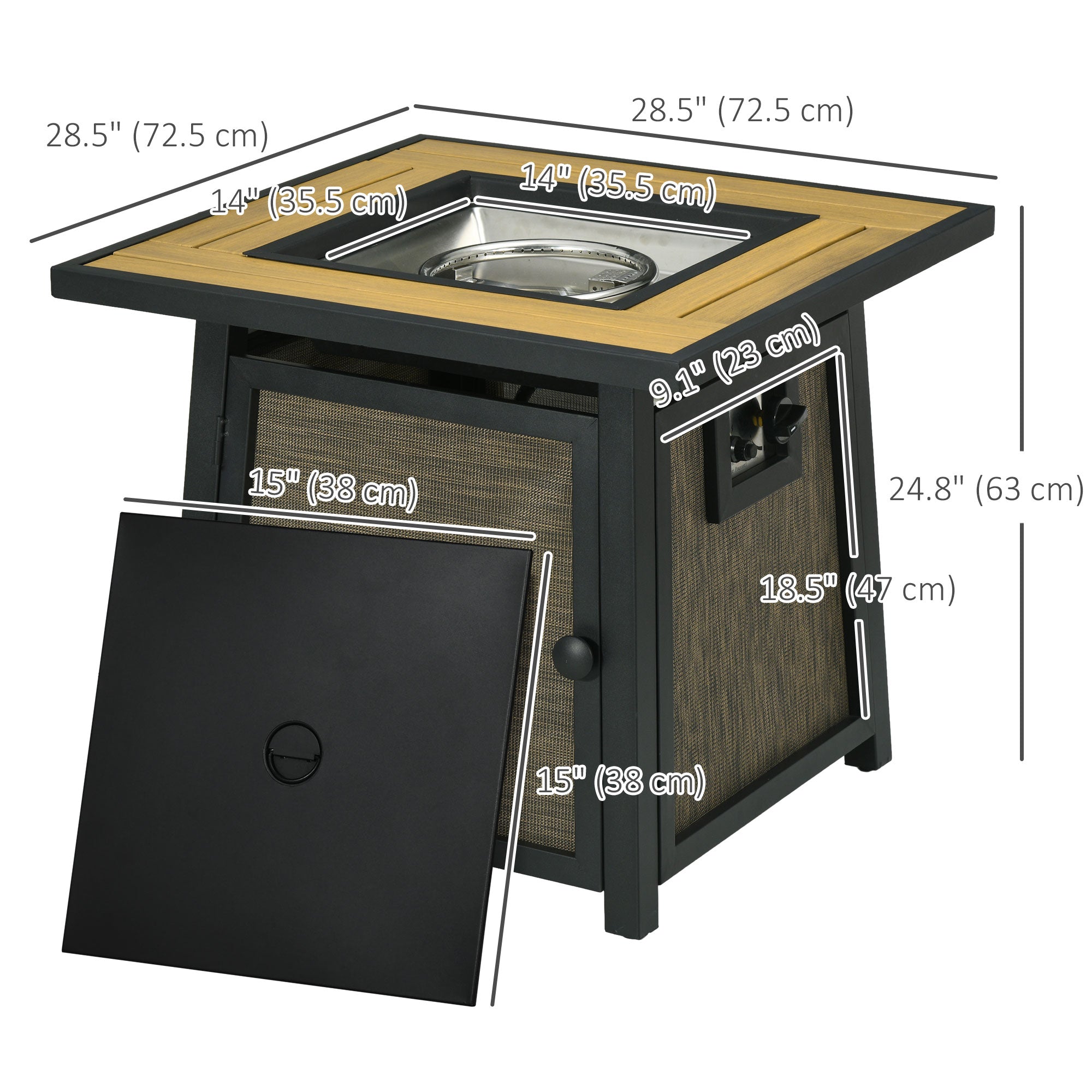 Outsunny 50,000 BTU Propane Fire Table, 28" Gas Firepit Table with Pulse Ignition, Lava Rocks, Rain Cover, Brown 