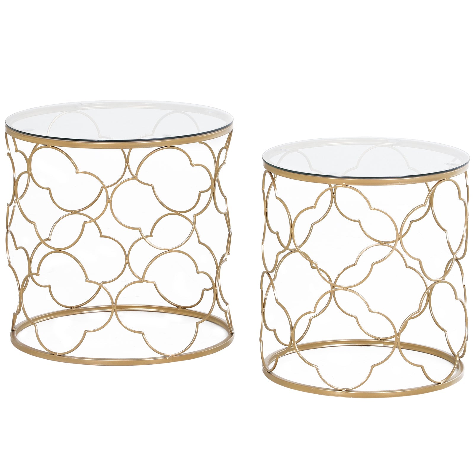 Homcom Gold Nesting End Tables: Elegant Set of 2 with Tempered Glass Top for Modern Living Room Decor 