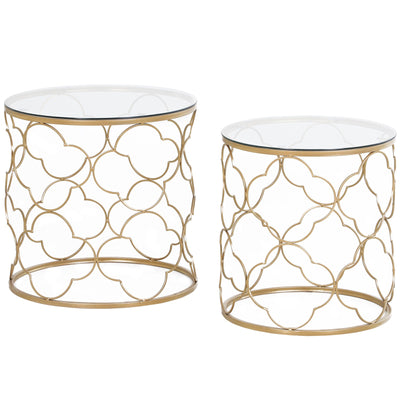 Homcom Gold Nesting End Tables: Elegant Set of 2 with Tempered Glass Top for Modern Living Room Decor 