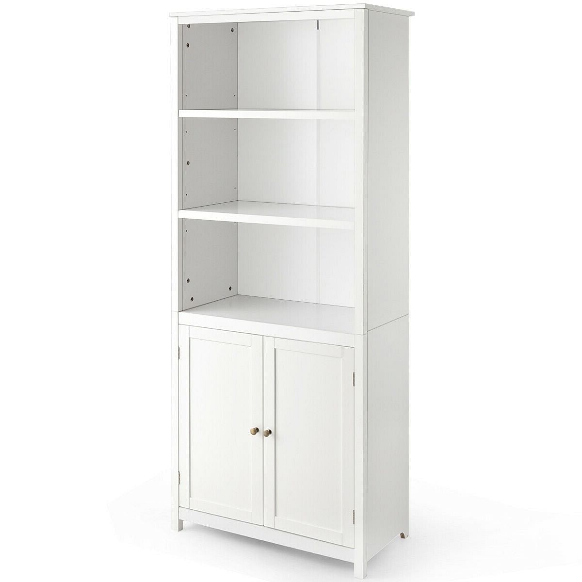 White Bathroom Linen Tower Towel Storage Cabinet with 3 Open Shelves - Free Shipping