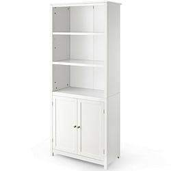 White Bathroom Linen Tower Towel Storage Cabinet with 3 Open Shelves - Free Shipping