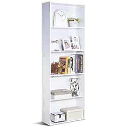 Modern 5-Tier Bookcase Storage Shelf in White Wood Finish - Free Shipping