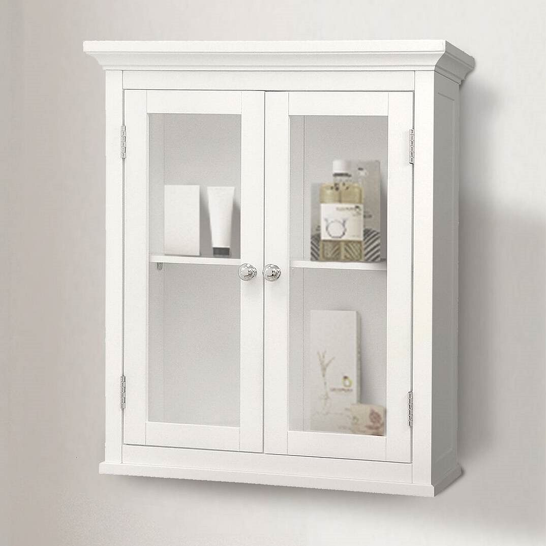 Classic 2-Door Bathroom Wall Cabinet in White Finish - Free Shipping