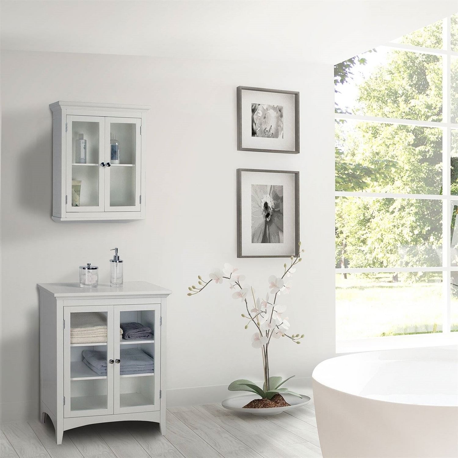 Classic 2-Door Bathroom Wall Cabinet in White Finish - Free Shipping