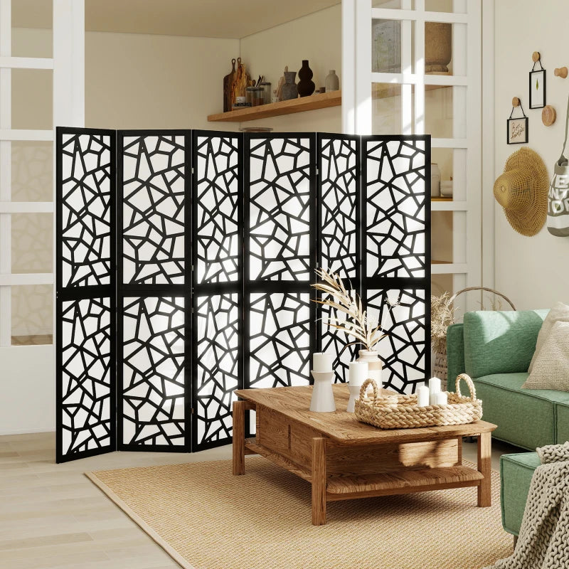 6 Panel Room Divider, 5.6 FT Lightweight Folding Privacy Screen with Geometric Pattern for Living Room, Bedroom, Black