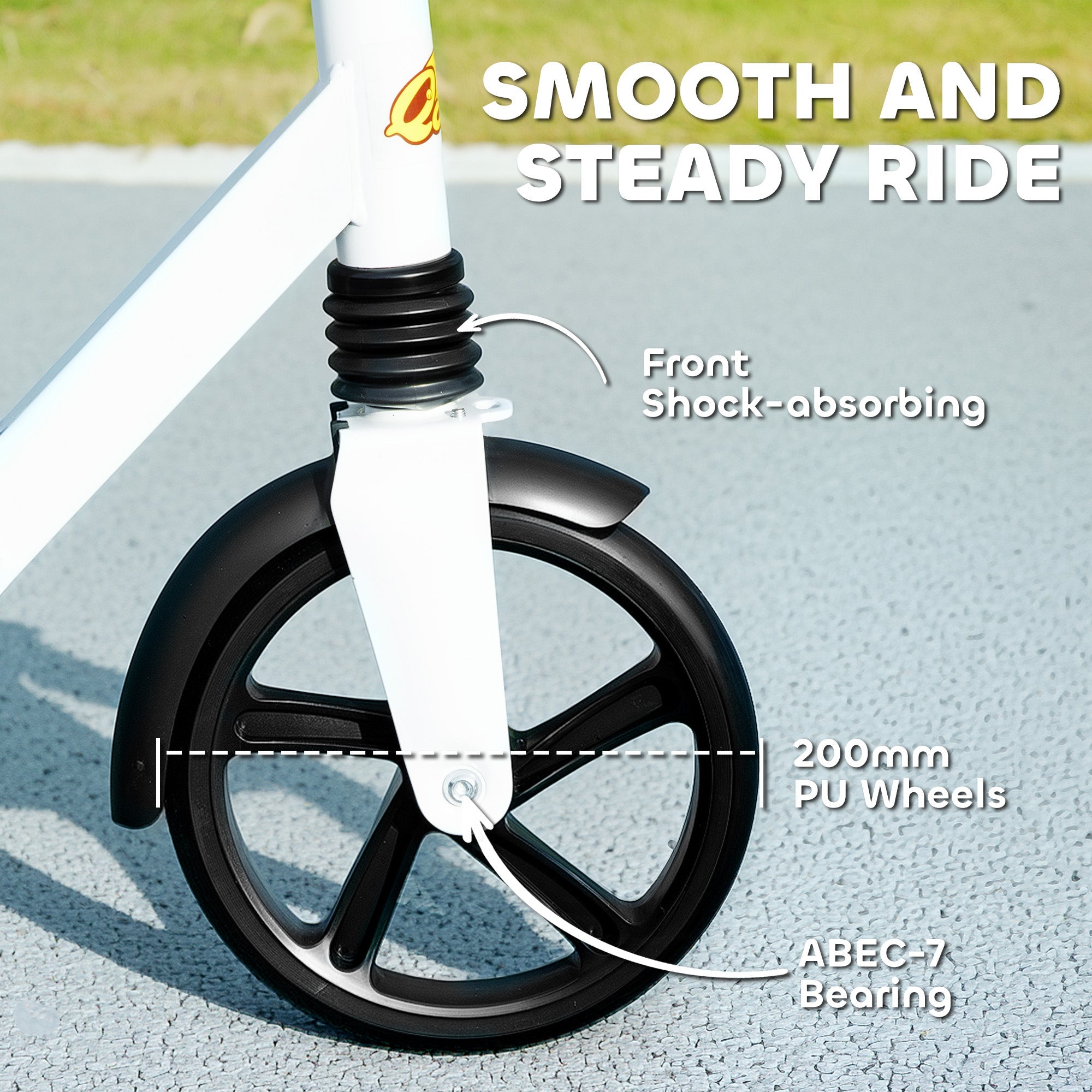 Qaba Kick Scooter for Kids Ages 6-12 with Adjustable Height, Rear-Fender Brake, 200mm Big Wheel, Foldable Design, White 