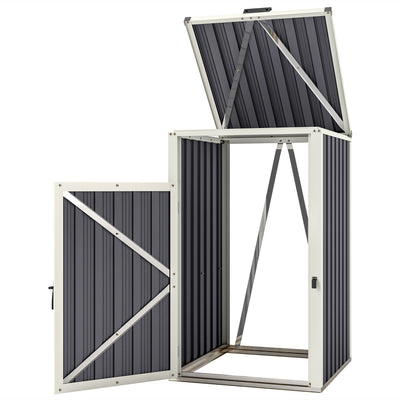 Outsunny Single Garbage Bin Shed, Lockable Outdoor Storage Shed with Openable Lid, Galvanized Frame for Garden Patio, Dark Grey 