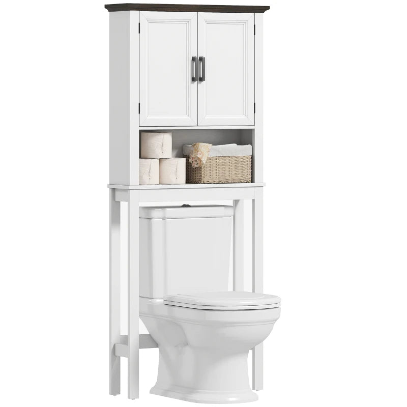 Over The Toilet Storage, Bathroom Cabinet Over Toilet with Open Shelf and Adjustable Bottom Bar, White
