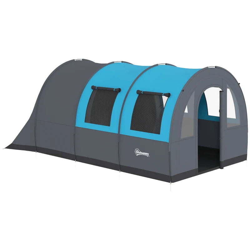 5-6 Person Camping Tent with Living Room and Bedroom, 3000mm Waterproof Tunnel Large Family Tent, Grey and Blue
