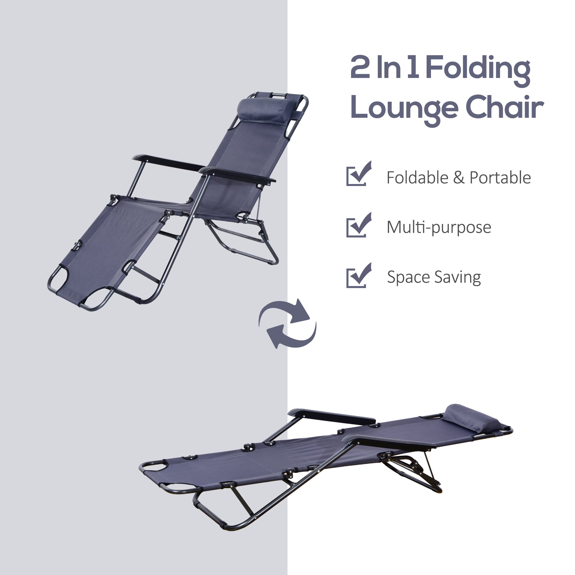 Outsunny Adjustable Folding Chaise Lounge Chair Portable Recliner Sun Lounger Outdoor Garden Seat with Pillow Grey 