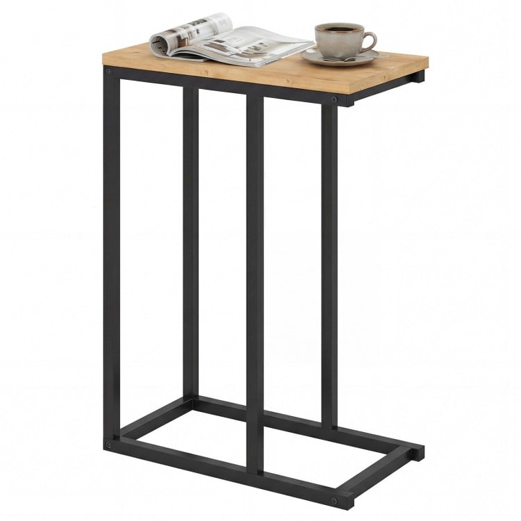 C-Shaped End Table Small Side Table with Sturdy Metal Frame-Natural